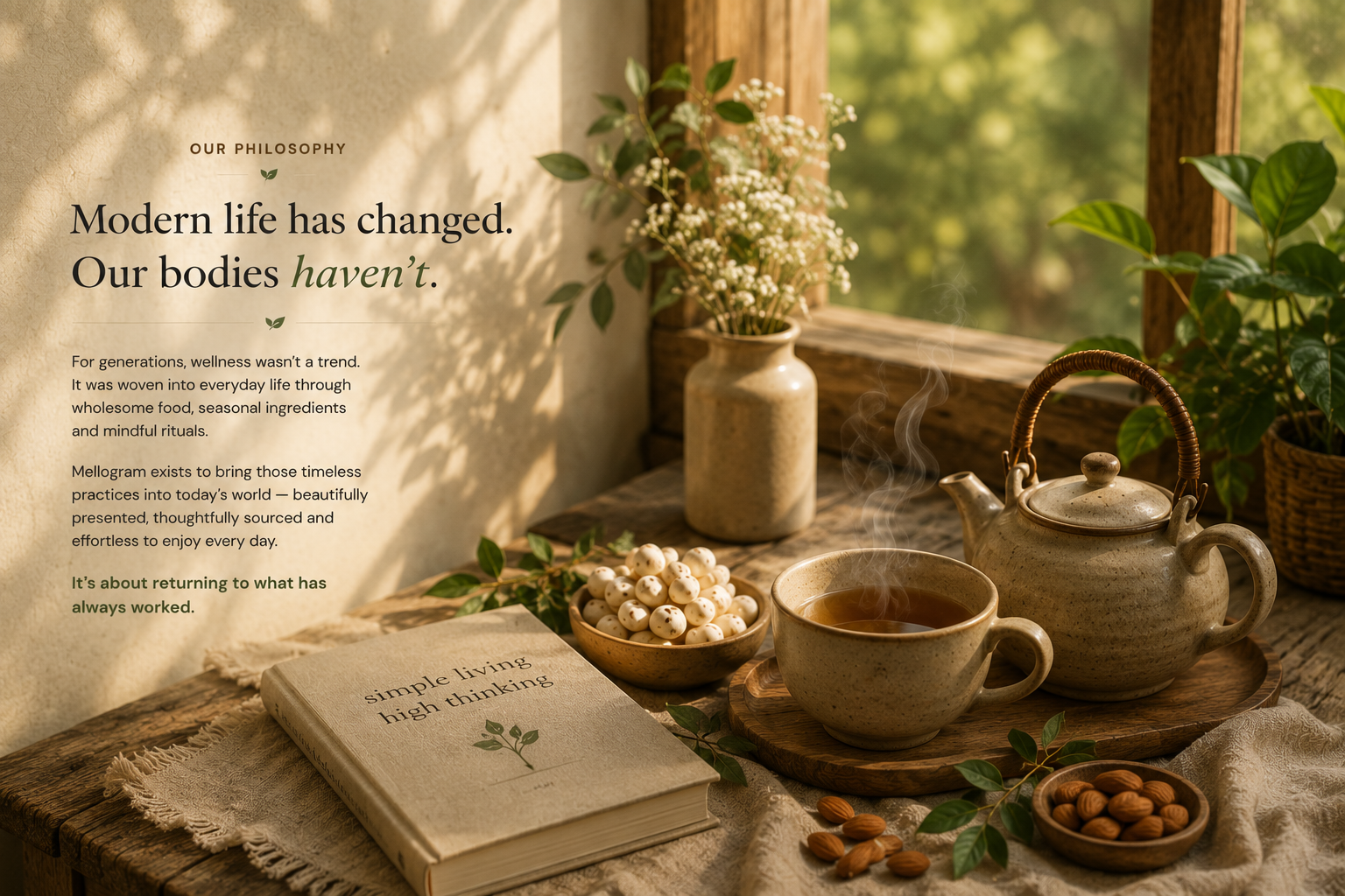 Mellogram products surrounded by natural elements